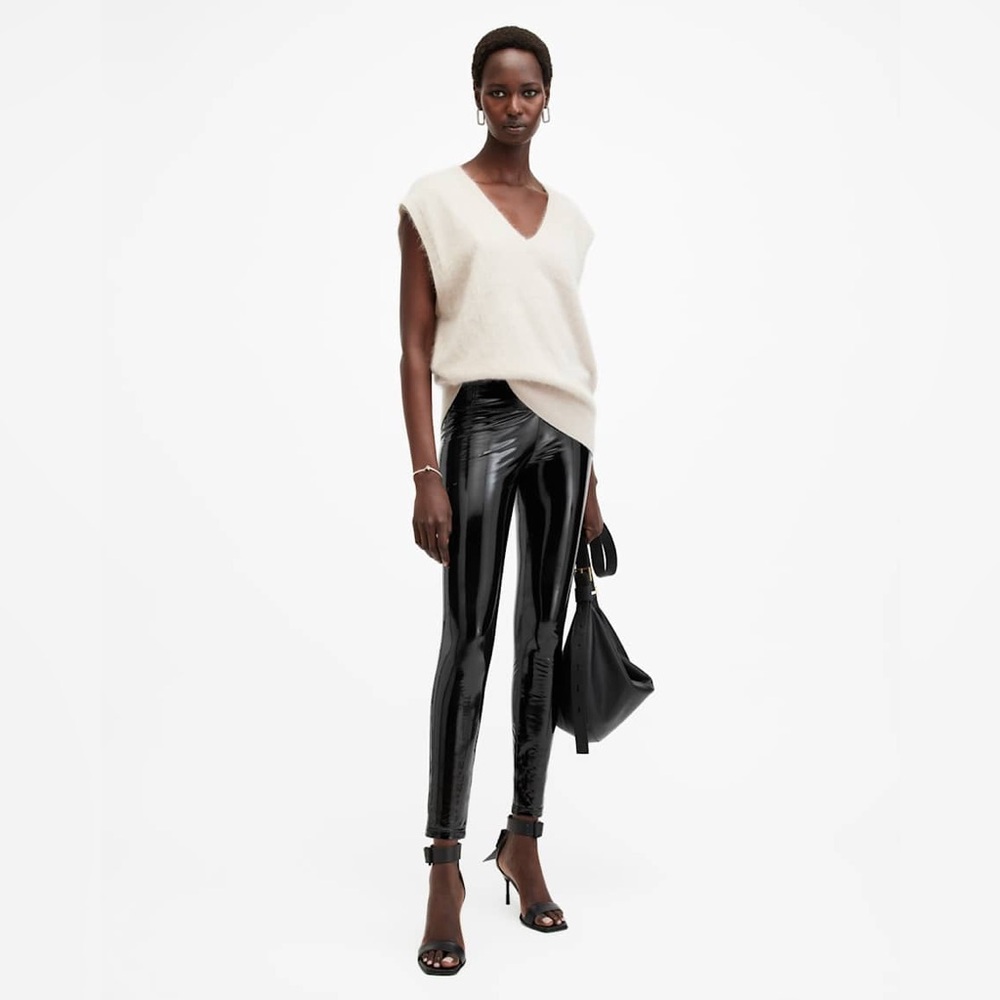 NWT All Saints Cora Shine High Waist Faux Leather Leggings in Black